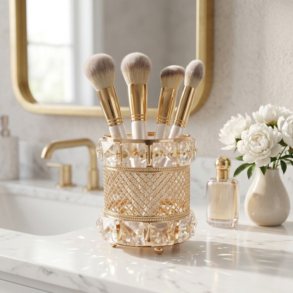 Gold Makeup Brush Holder Organ - Luxury Skincare And Makeup Brands review and price