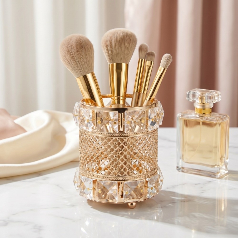 Gold Makeup Brush Holder Organ - Luxury Skincare And Makeup Brands review and price