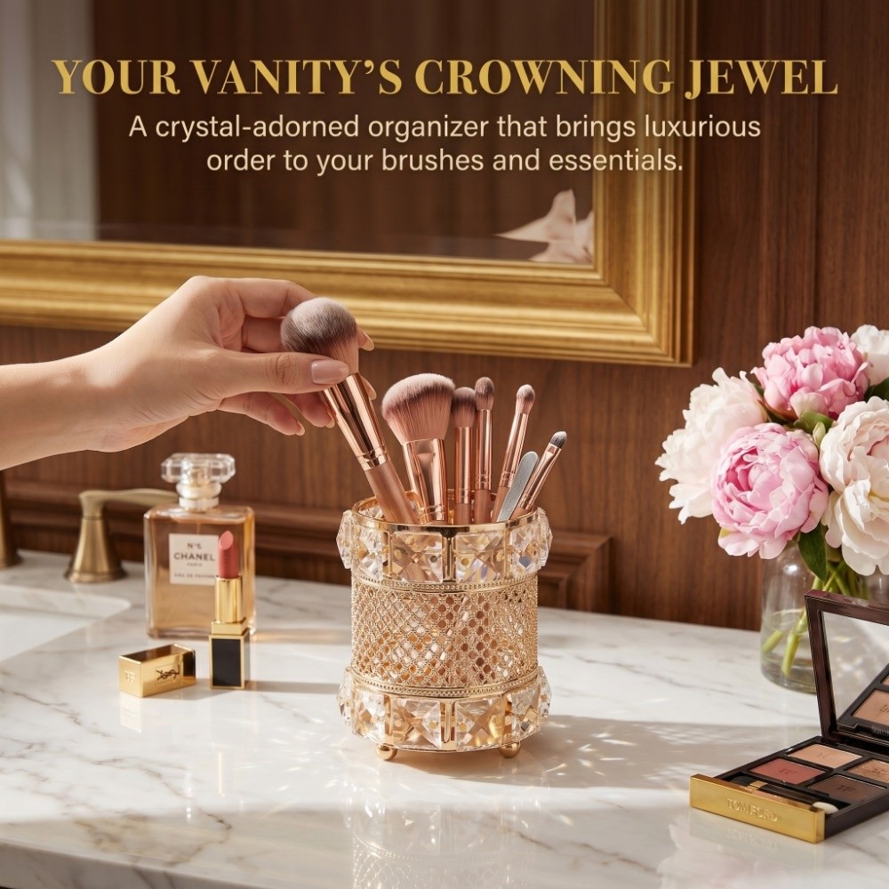 Gold Makeup Brush Holder Organ - Luxury Skincare And Makeup Brands review and price